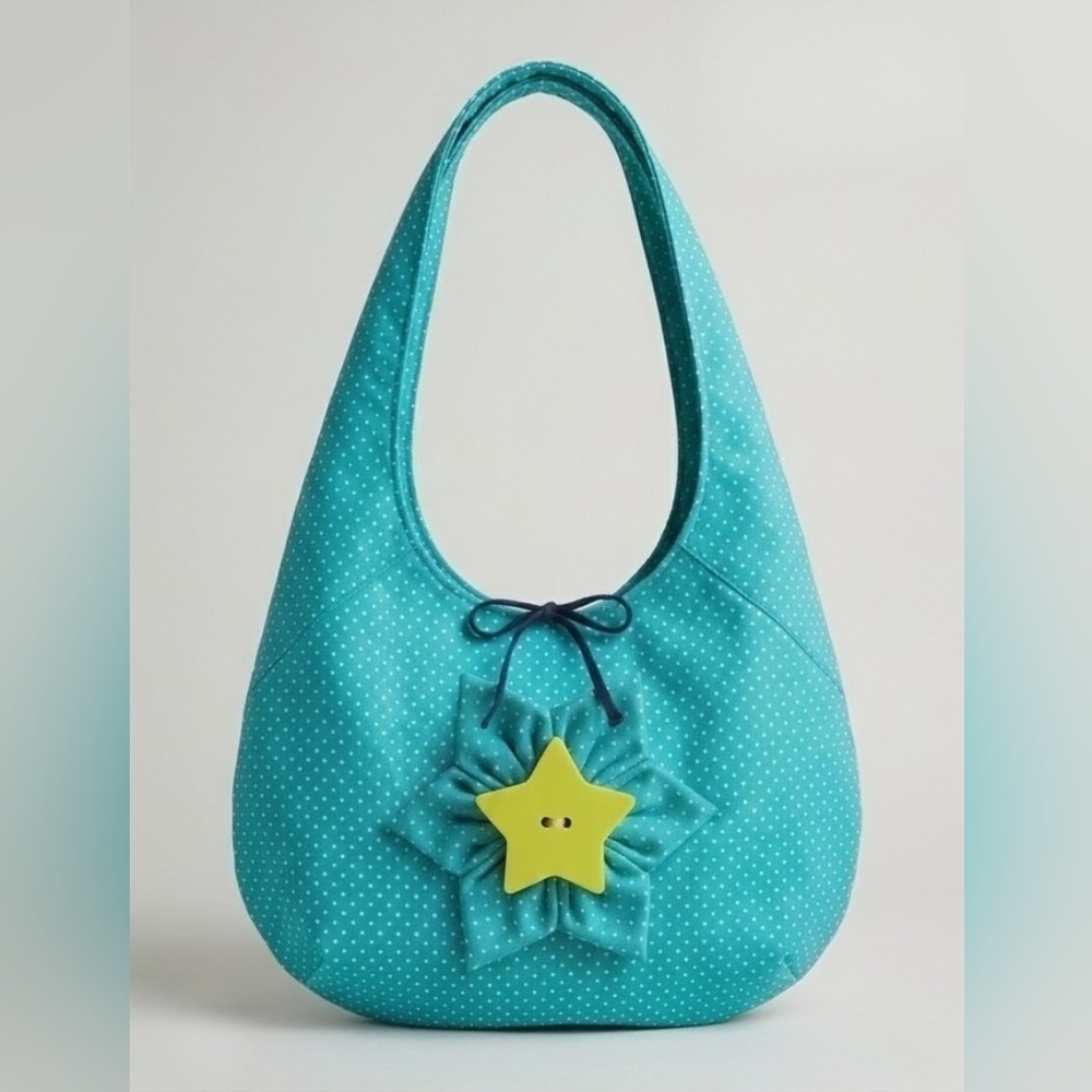 Chic Teal Polka Dot Hobo Bag with Star Detail